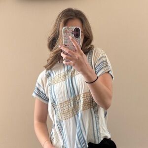 Striped Blue and Cream Women's Top